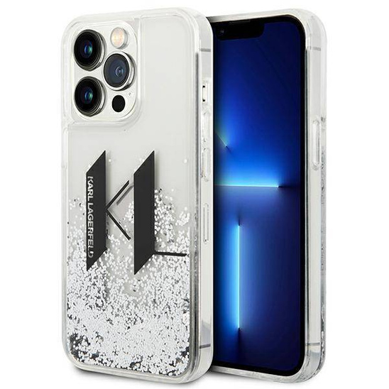 Oryginalne Etui IPHONE 14 PRO MAX Karl Lagerfeld Hardcase Liquid Glitter Big KL srebrne