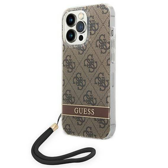 Original Case IPHONE 14 PRO MAX Guess Hardcase 4G Print Strap (GUOHCP14XH4STW) brown