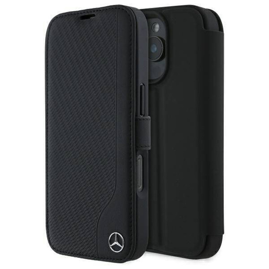 Original Case IPHONE 16 PRO MAX Mercedes Bookcase Leather Wood Imitation (MEBKP16X23RBGVK) black