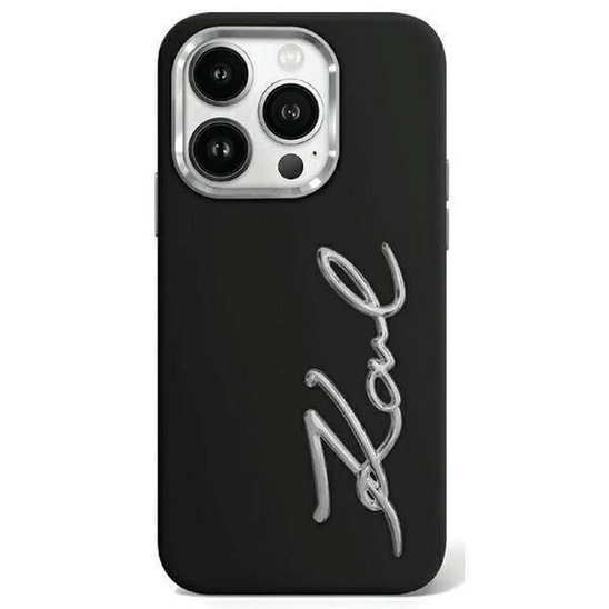 Original Case APPLE IPHONE 15 PRO Karl Lagerfeld Hardcase Silicone Metal Script Logo (KLHCP15LSCMSMVK) black