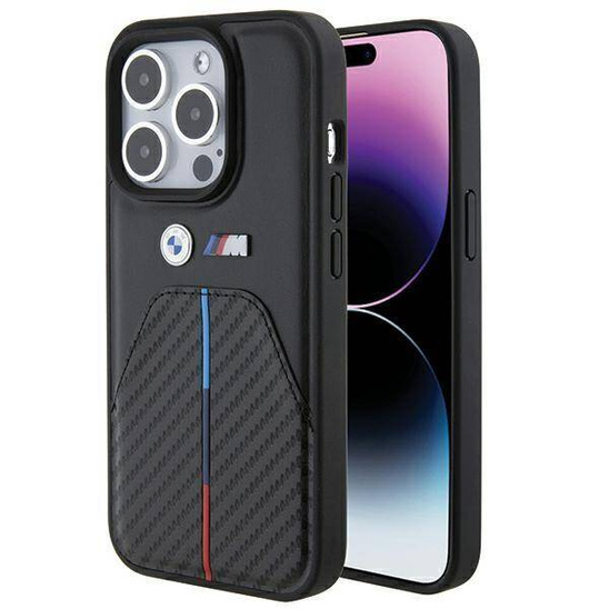 Original Case APPLE IPHONE 15 PRO BMW Stamped Tricolor Stripe (BMHCP15L22NSTB) black