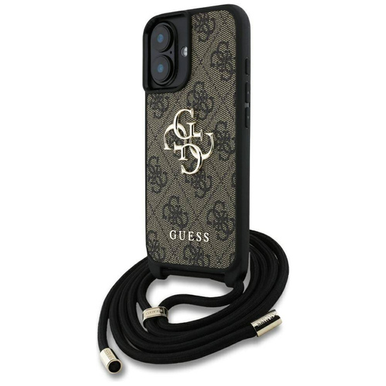 Oryginalne Etui IPHONE 16 Guess 4G Big Logo Cord Stap Crossbody brązowe