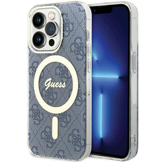 Original Case APPLE IPHONE 15 PRO Guess Hardcase IML 4G MagSafe (GUHMP15LH4STB) blue