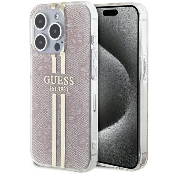 Original Case APPLE IPHONE 15 PRO Guess Hardcase IML 4G Gold Stripe (GUHCP15LH4PSEGP) pink