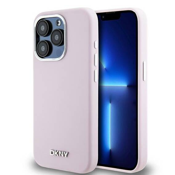 Oryginalne Etui IPHONE 14 PRO DKNY Hardcase Liquid Silicone Small Metal Logo MagSafe DKHMP14LSMCHLP różowe