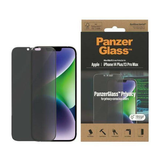 Szkło Hartowane 5D IPHONE 14 PLUS / 13 PRO MAX PanzerGlass Ultra-Wide Fit Privacy Screen Protection Antibacterial (P2773)