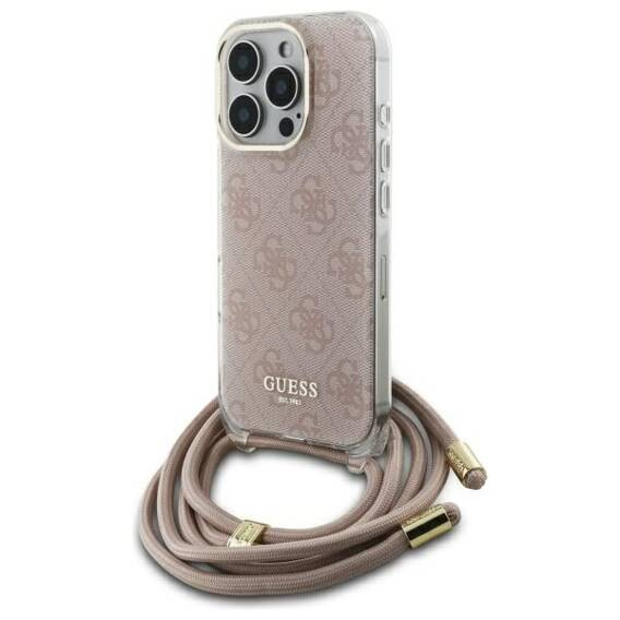 Original Case IPHONE 16 PRO Guess Hardcase Crossbody Cord 4G Print (GUHCP16LHC4SEP) pink