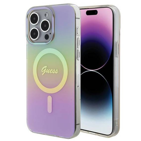 Original Case APPLE IPHONE 15 PRO Guess Hardcase IML Iridescent MagSafe (GUHMP15LHITSP) pink