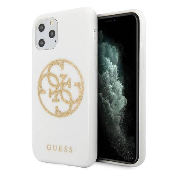 Original Case IPHONE 11 PRO MAX Guess Hard Case Glitter 4G Circle Logo (GUHCN65TPUWHGLG) white