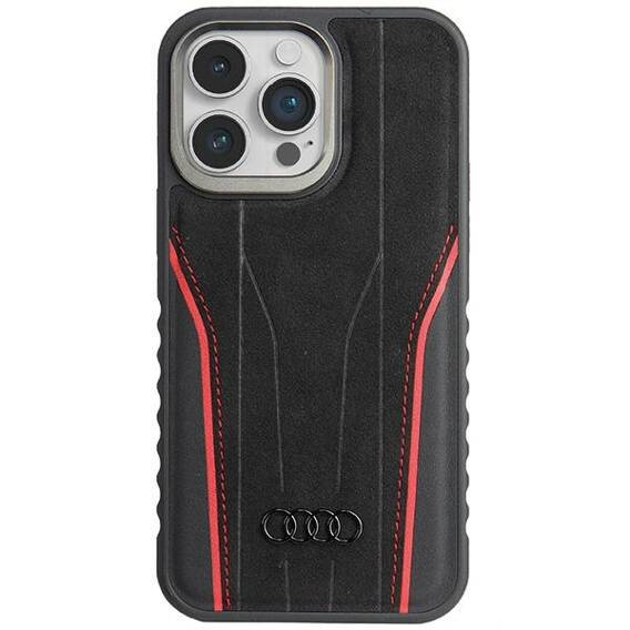 Oryginalne Etui APPLE IPHONE 15 PRO MAX Audi Genuine Leather MagSafe (AU-TPUPCMIP15PM-R8/D3-RD) czarno-czerwone