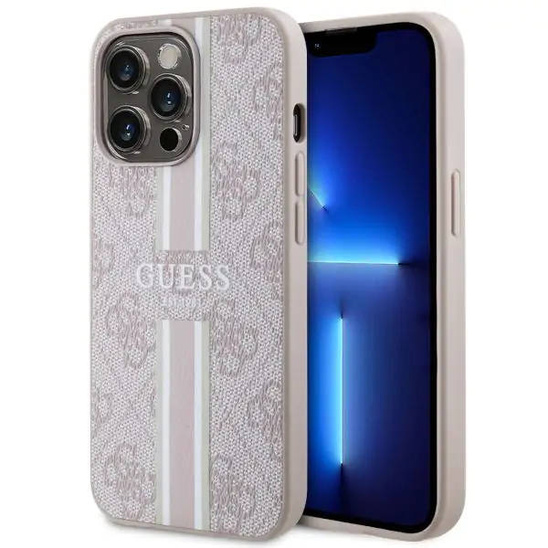 Oryginalne Etui IPHONE 13 PRO Guess Hardcase 4G Printed Stripe MagSafe (GUHMP13LP4RPSP) różowe