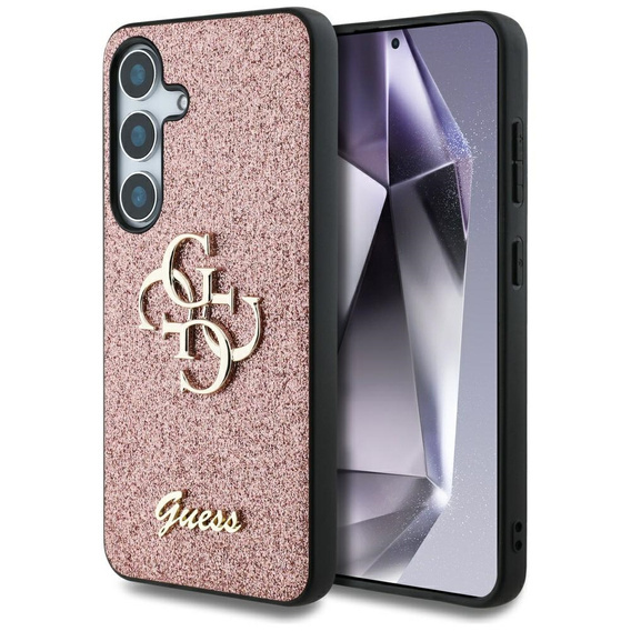 Case SAMSUNG GALAXY S25 Guess Fixed Glitter Big 4G Metal Logo pink