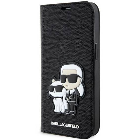 Original Case IPHONE 14 PRO Karl Lagerfeld Bookcase Saffiano Karl & Choupette (KLBKP14LSANKCPK) black