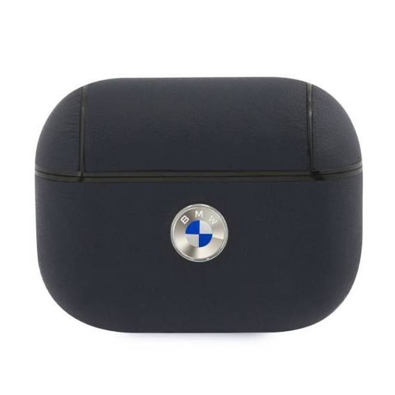 Original Case APPLE AIRPODS PRO BMW Cover Geniune Leather Silver Logo (BMAPSSLNA) navy blue