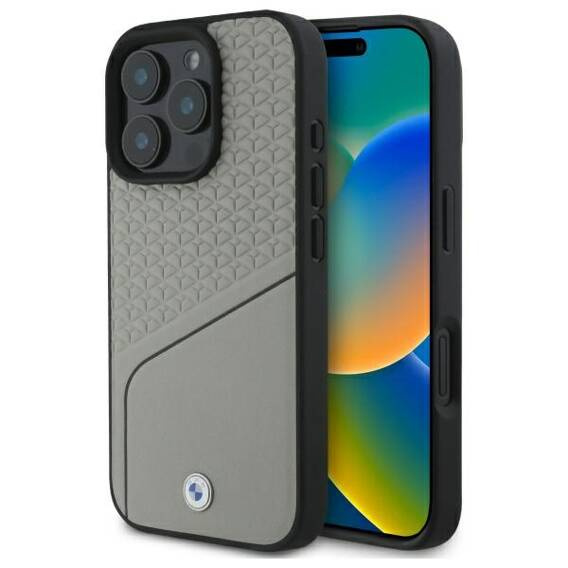 Original Case IPHONE 16 PRO MAX BMW Hardcase Signature Leather Textured & Line MagSafe (BMHMP16X23RDCLG) gray