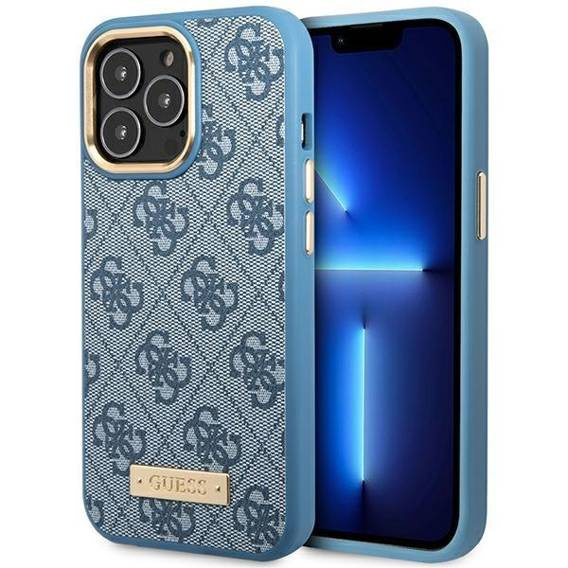 Original Case IPHONE 14 PRO Guess Hard Case 4G Logo Plate MagSafe blue