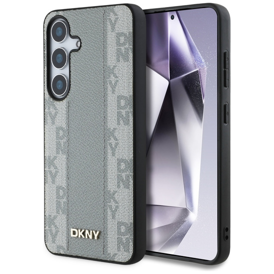 Oryginalne Etui SAMSUNG GALAXY S25 DKNY Leather Checkered Pattern MagSafe szare