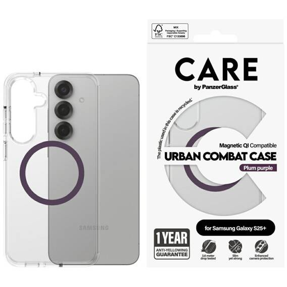 Case SAMSUNG GALAXY S25+ CARE by PanzerGlass Flagship Urban Combat (Purple QI) transparent