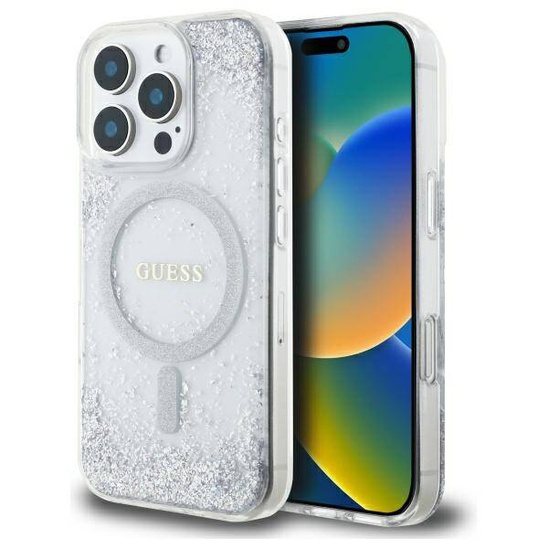 Case IPHONE 16 PRO Guess Hardcase Resin Gradient Glitter MagSafe (GUHMP16LRGRGES) silver