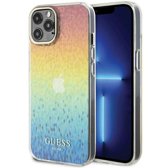 Oryginalne Etui IPHONE 12 / 12 PRO Guess Hardcase IML Faceted Mirror Disco Iridescent (GUHCP12MHDECMI) wielokolorowe