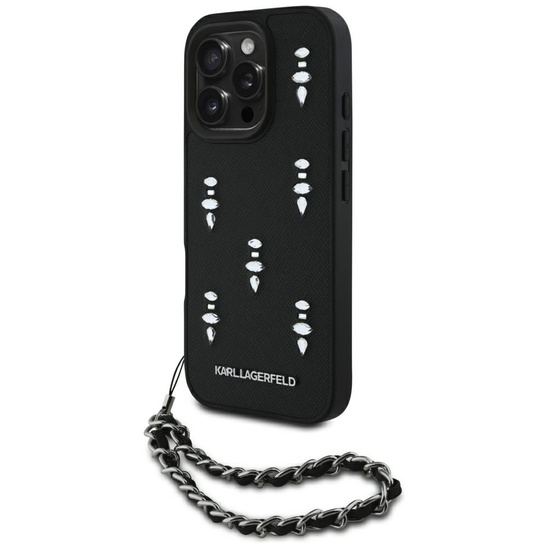 Oryginalne Etui IPHONE 16 PRO Karl Lagerfeld Saffiano Crystals w/Chain czarne