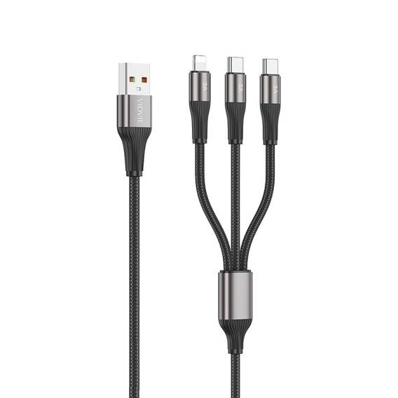 Kabel VIDVIE CB4039 USB/Type-C + Type-C + iPhone 3A, 1.2m czarny