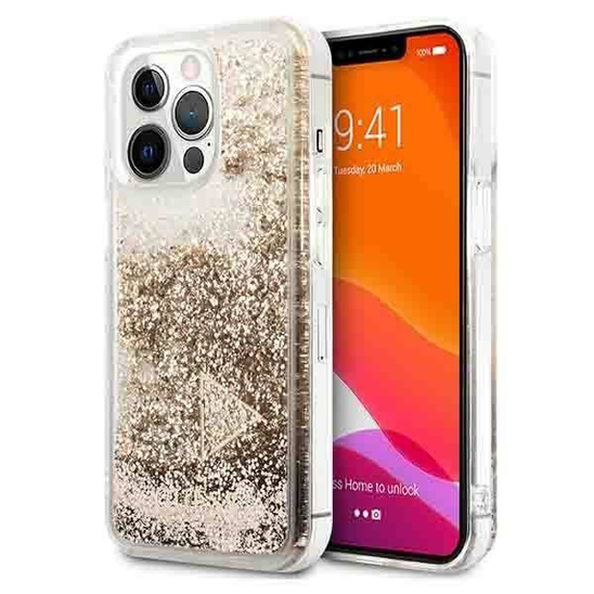 Original Case IPHONE 14 PRO Guess Hardcase Glitter Charms (GUOHCP14LGLHFLGO) gold