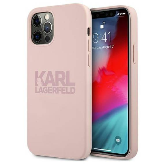 Oryginalne Etui IPHONE 12 PRO MAX Karl Lagerfeld Silicone Stack Logo (KLHCP12LSTKLTLP) różowe