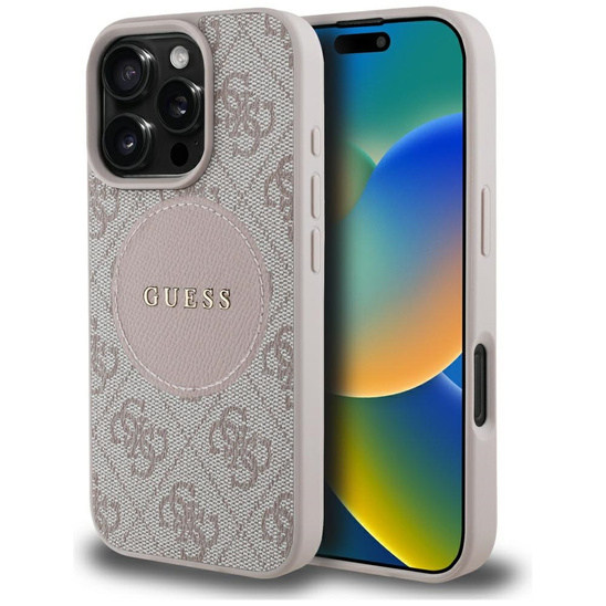Oryginalne Etui IPHONE 16 PRO MAX Guess 4G Circle Classic Logo MagSafe różowe