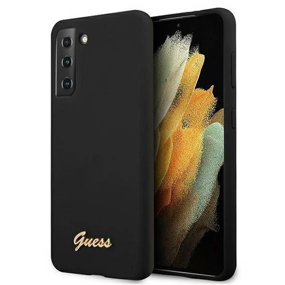 Oryginalne Etui SAMSUNG GALAXY S21+ Guess Hardcase Silicone Script Metal Logo (GUHCS21MLSLMGBK) czarne