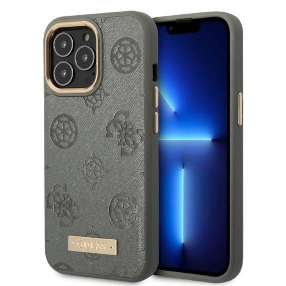 Original Case IPHONE 13 PRO MAX Guess Hardcase Peony Logo Plate MagSafe (GUHMP13XSAPSTG) gray