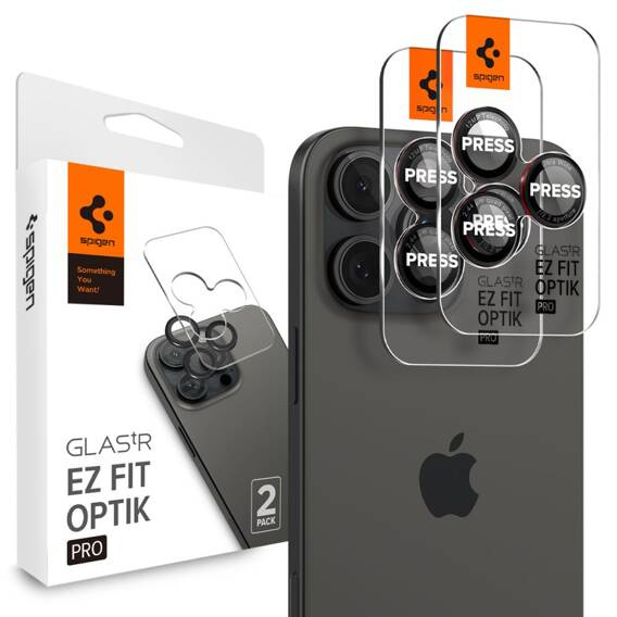 Tempered Glass for Camera IPHONE 14 PRO / 14 PRO MAX / 15 PRO / 15 PRO MAX / 16 PRO / 16 PRO MAX Spigen Optik Pro L-Series Glas.tr "EZ FIT" Camera Protector 2-Pack black