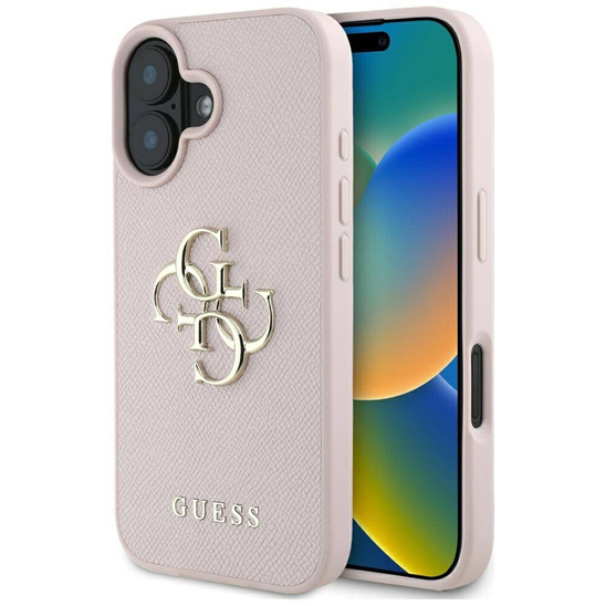 Etui IPHONE 16 Guess Grained Big 4G Logo Small Classic Logo różowe