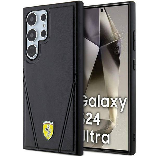 Original Case SAMSUNG GALAXY S24 ULTRA Ferrari Hardcase Hot Stamp V Lines MagSafe (FEHMS24LP3BAK) black