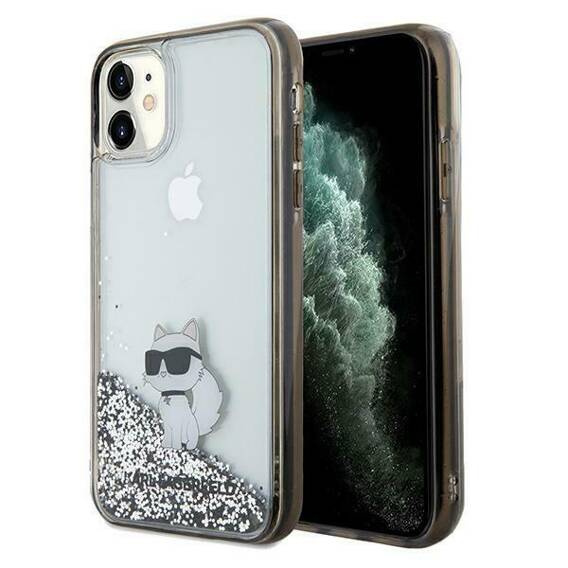 Original Case IPHONE 11 / XR Karl Lagerfeld Hardcase Liquid Glitter Choupette (KLHCN61LKCNSK) transparent