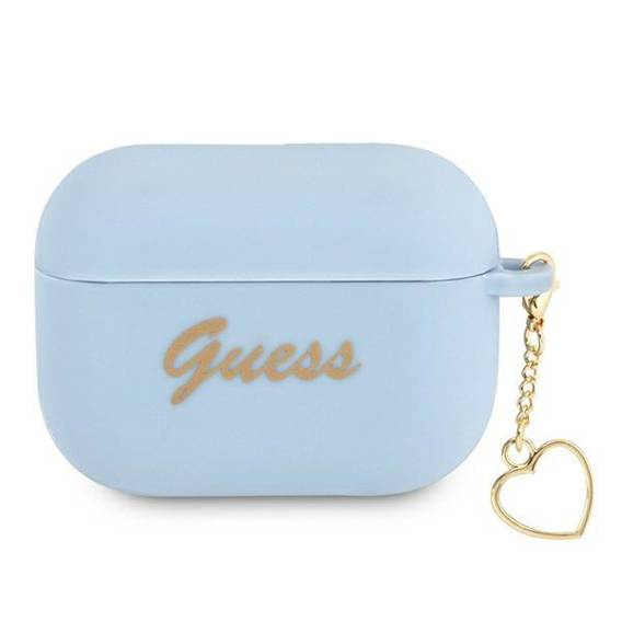 Oryginalne Etui APPLE AIRPODS PRO Guess Silicone Charm Heart Collection (GUAPLSCHSB) niebieskie