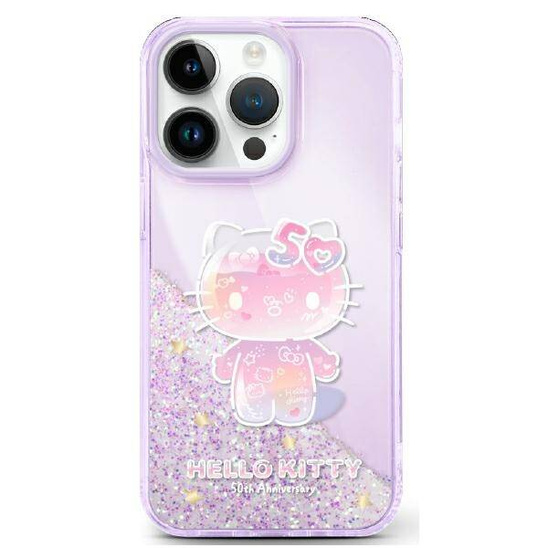 Original Case IPHONE 16 Hello Kitty Hardcase Liquid Glitter 50TH Anniversary Party (HKHCP16SL50PPU) purple