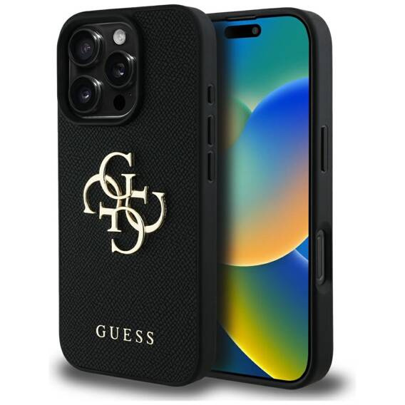 Case IPHONE 16 PRO Guess Grained Big 4G Logo Small Classic Logo black