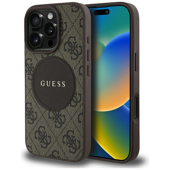 Oryginalne Etui IPHONE 16 PRO MAX Guess 4G Circle Classic Logo MagSafe brązowe