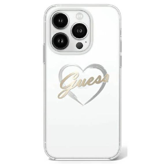 Oryginalne Etui IPHONE 16 PRO Guess Hardcase IML Heart (GUHCP16LHCHGSPT) transparentne