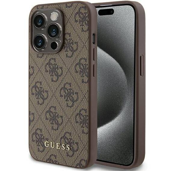 Original Case APPLE IPHONE 15 PRO Guess Hard Case 4G Metal Gold Logo (GUHCP15LG4GFBR) brown