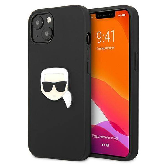 Original Case IPHONE 13 MINI Karl Lagerfeld Hardcase Leather Ikonik Karl`s Head Metal (KLHCP13SPKMK) black