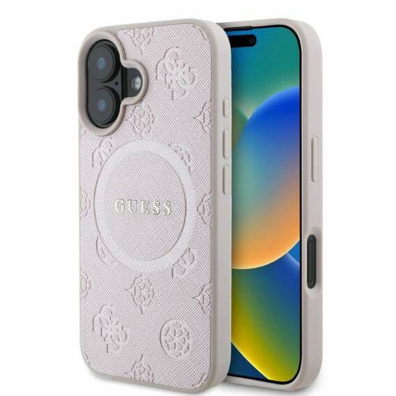 Oryginalne Etui IPHONE 16 Guess Hardcase Saffiano Peony Classic Logo MagSafe (GUHMP16SPSAPSMEP) różowe