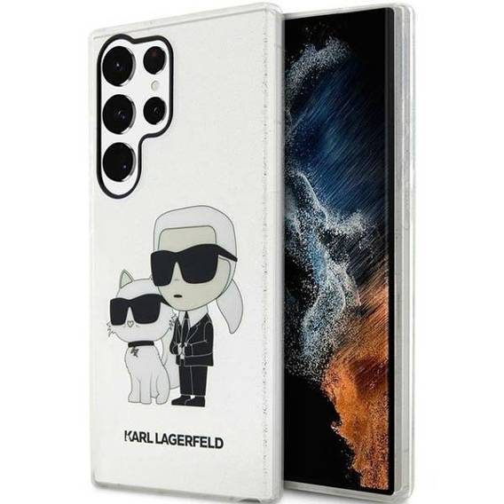 Original Case SAMSUNG GALAXY S23 ULTRA Karl Lagerfeld Hardcase Glitter Karl&Choupette (KLHCS23LHNKCTGT) transparent