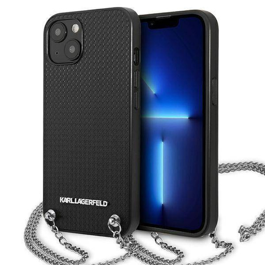 Original Case IPHONE 13 Karl Lagerfeld Hardcase Leather Textured And Chain (KLHCP13MPMK) black