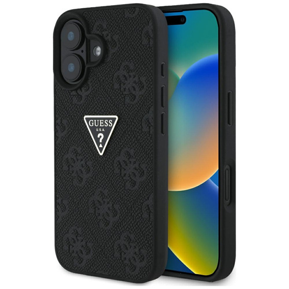 Case IPHONE 16 Guess Hot Stamp 4G Pattern Triangle Metal Logo black