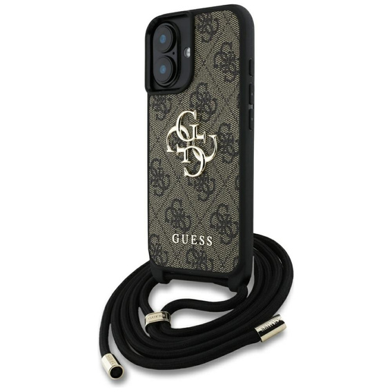 Oryginalne Etui IPHONE 16 PLUS Guess 4G Big Logo Cord Stap Crossbody brązowe