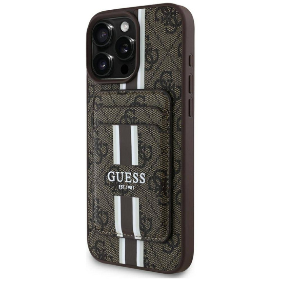 Original Case IPHONE 16 PRO MAX Guess 4G Stripes with Magsafe Wallet brown