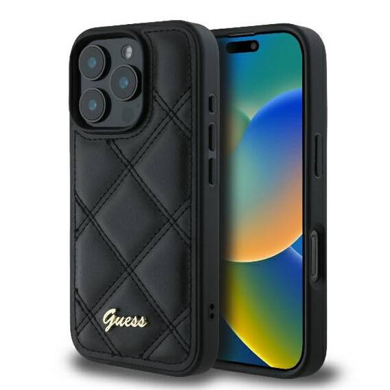 Original Case IPHONE 16 PRO Guess Hardcase Quilted Metal Logo (GUHCP16LPSQSQSK) black