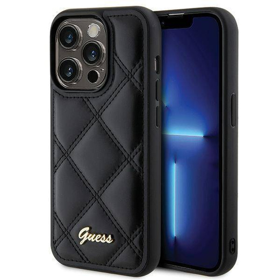 Original Case APPLE IPHONE 15 PRO Guess Hardcase Quilted Metal Logo (GUHCP15LPSQSQSK) black